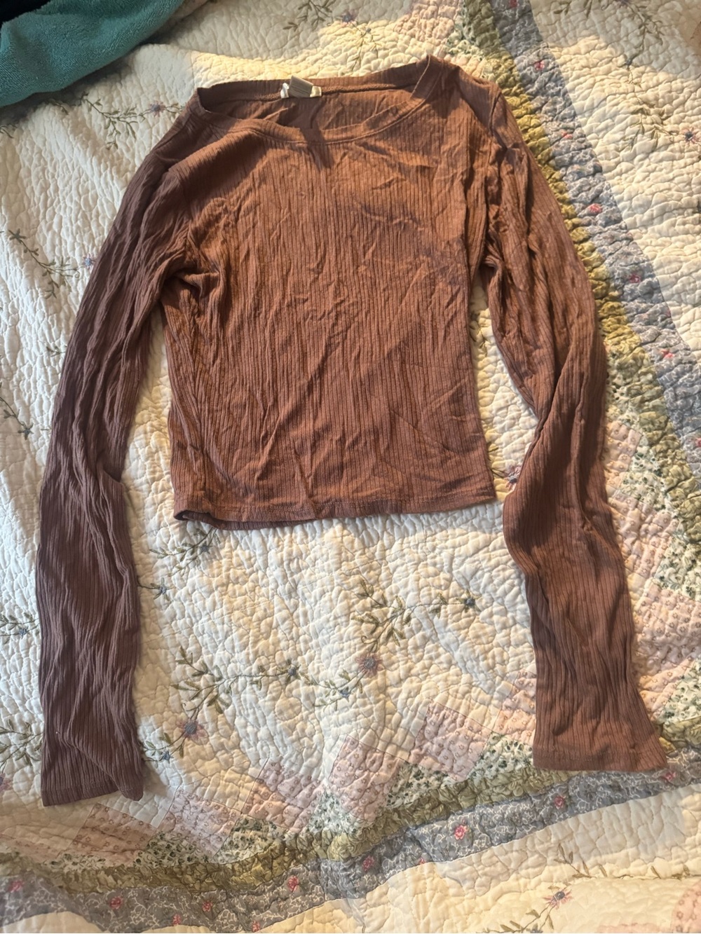 Bozzolo Rust Brown Ribbed Crop Top